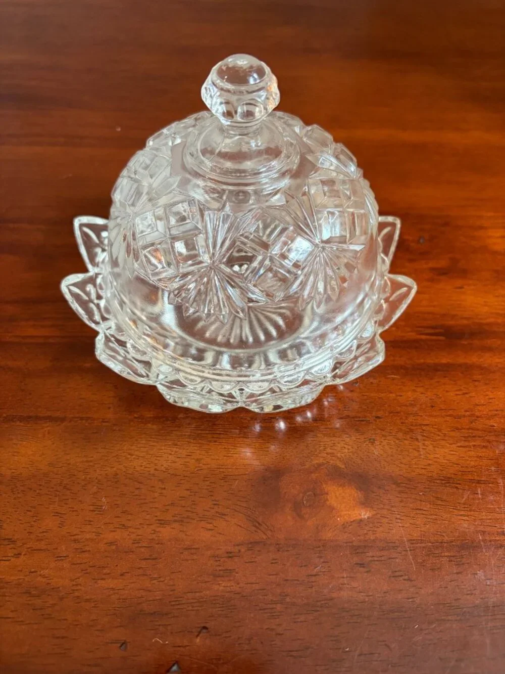Vintage American Brilliant Clear, Cut Glass Covered, Round Butter Dish, 1960's